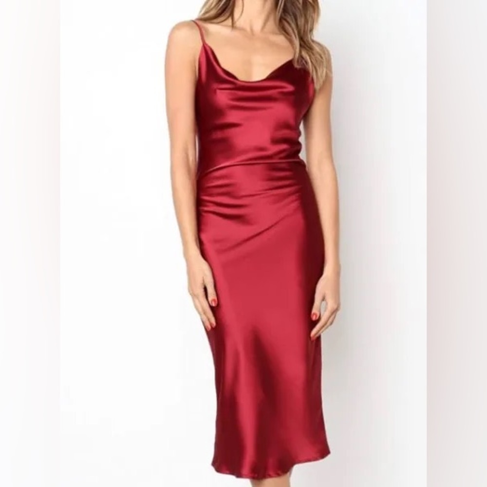 Petal & Pup Persia Burgundy Satin Slip Midi Dress in Wine NEW Size 4